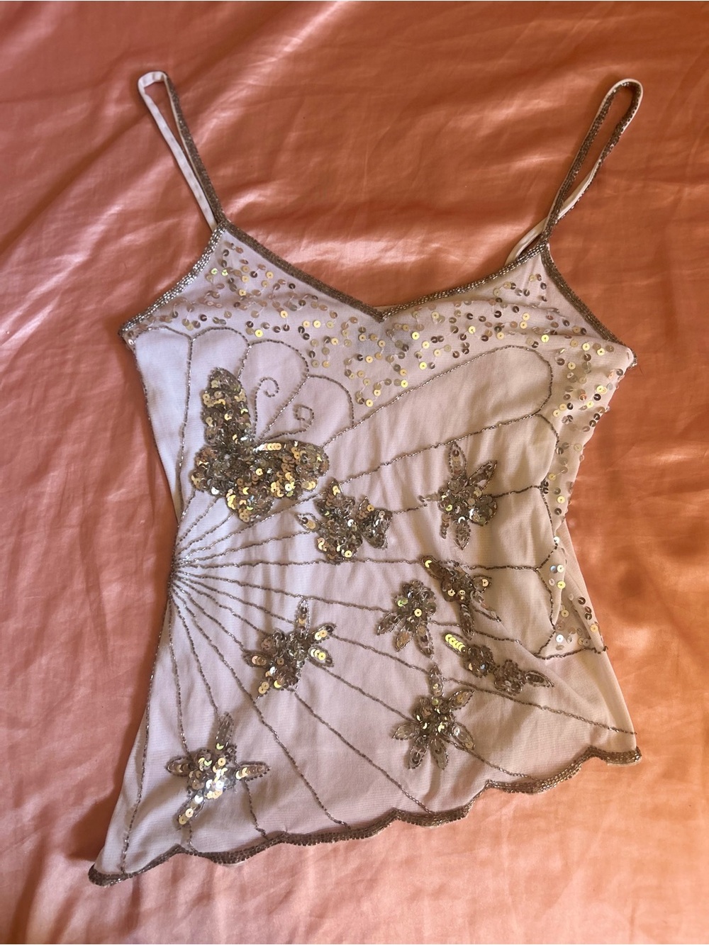 Wet Seal Cream Camisole with Gold Sequin Butterfly Appliqués - Picture 2 of 6